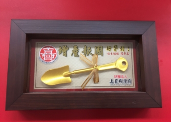 ▲今年520適逢假日，嘉義市的各戶政事務所贈送設籍嘉義市新人賀禮之一「金鏟子」。(圖/嘉義市政府提供)
