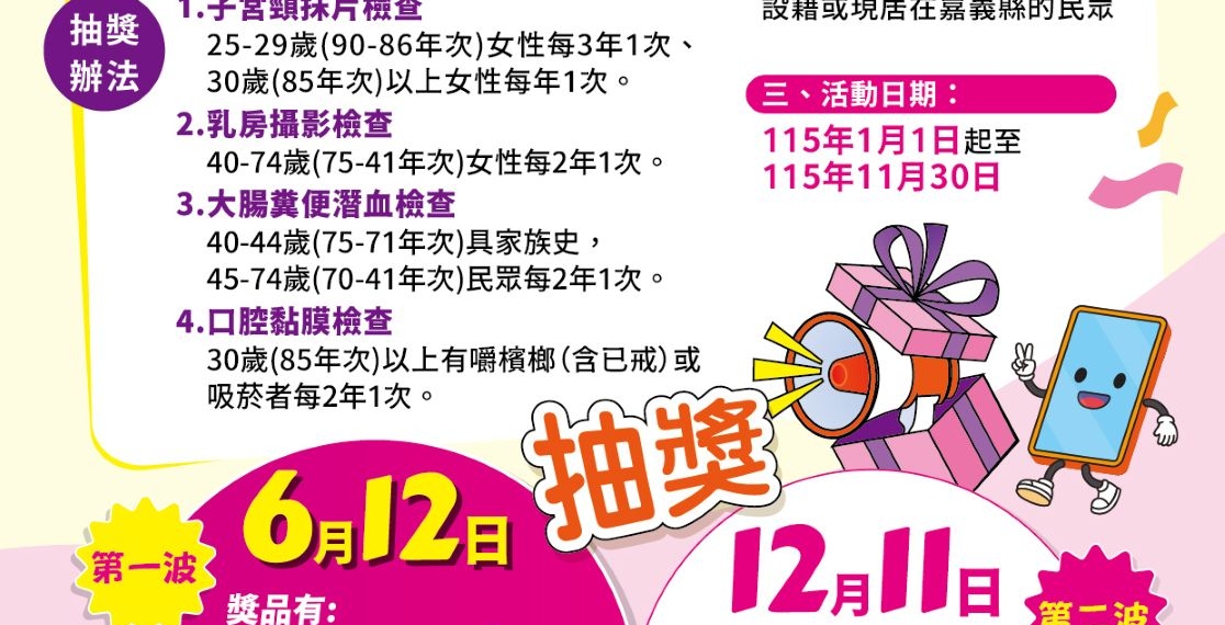 ▲嘉義縣擴大六癌免費篩檢，加碼抽72萬好禮。（圖/嘉義縣政府提供）