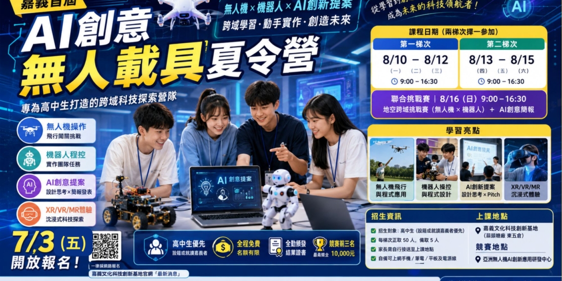 ▲嘉義首屆AI創意無人載具夏令營開放報名。（圖/嘉義縣政府提供）