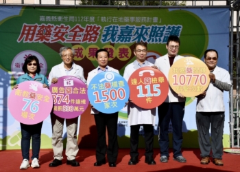 ▲衛生局結合嘉義縣藥師(生)公會，以五大面向呈現執行成果。（圖/嘉義縣政府提供）