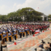 ▲美國UCLA棕熊行進樂隊與嘉義縣東石國中及竹崎高中樂旗隊共同交流演出。(圖/嘉義縣政府提供)