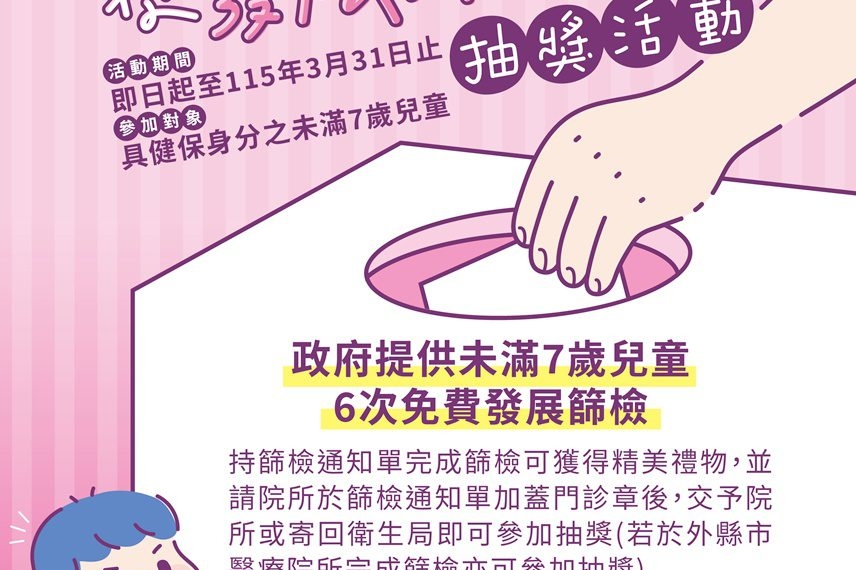 ▲免費提高兒童發展篩檢率，嘉義市政府衛生局推出「寶貝嘉倍幸福 從發展篩檢開始」抽獎活動。(圖/嘉義市政府提供)