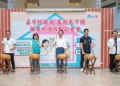 ▲縣長翁章梁、衛生局長趙紋華及嘉賓共同擊鼓啟動，響應守護健康。（圖/嘉義縣政府提供）
