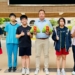 ▲北興國中李宥均(左一)、王士華(左二)、劉柏均(左三)、柯宜彤(右二)、周宇萱(右一)等學生在115年國中會考取得亮眼成績。(圖/嘉義市政府提供)