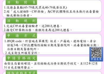 ▲嘉義縣推出「C肝好康 治肝有禮」，送禮券鼓勵鄉親篩檢及治療。（圖/嘉義縣政府提供）