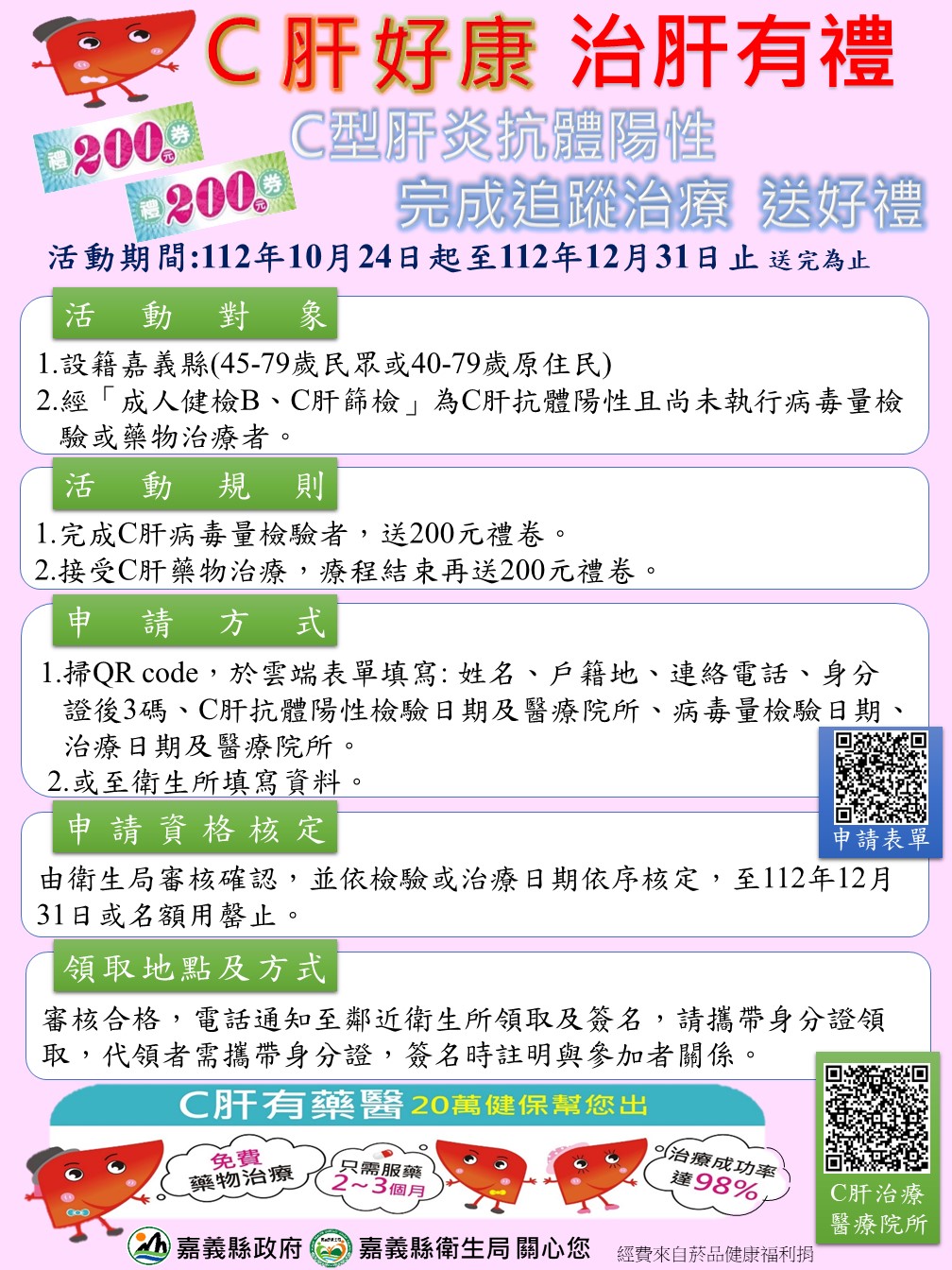 嘉義縣「C肝好康治肝有禮」開放報名　送禮券鼓勵篩檢及治療