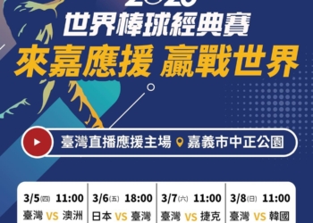 ▲嘉義市政府將分別在3月5日至8日共計辦理4場次「2026世界棒球經典賽」戶外實況轉播。(圖/嘉義市政府提供)