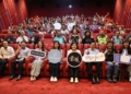 ▲縣長張麗善與導演林彥廷、演員曾珮瑜及滿場鄉親歡慶首映。（圖/雲林縣政府提供）